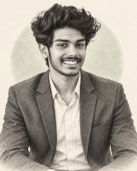 Pencil-style portrait of Abhijith C. Aji