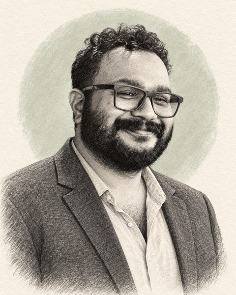 Pencil-style portrait of Paramanand S.