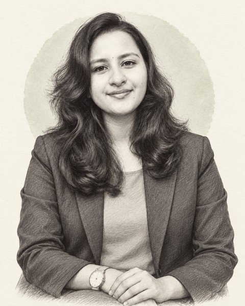 Pencil-style portrait of Sandra Joshy